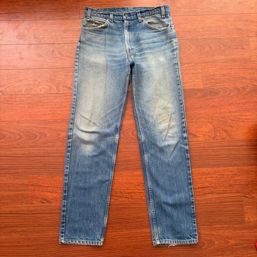 Levis Mens 505 Straight Leg Orange Tab Jeans 34x34 Blue Vintage 90s Made in USA